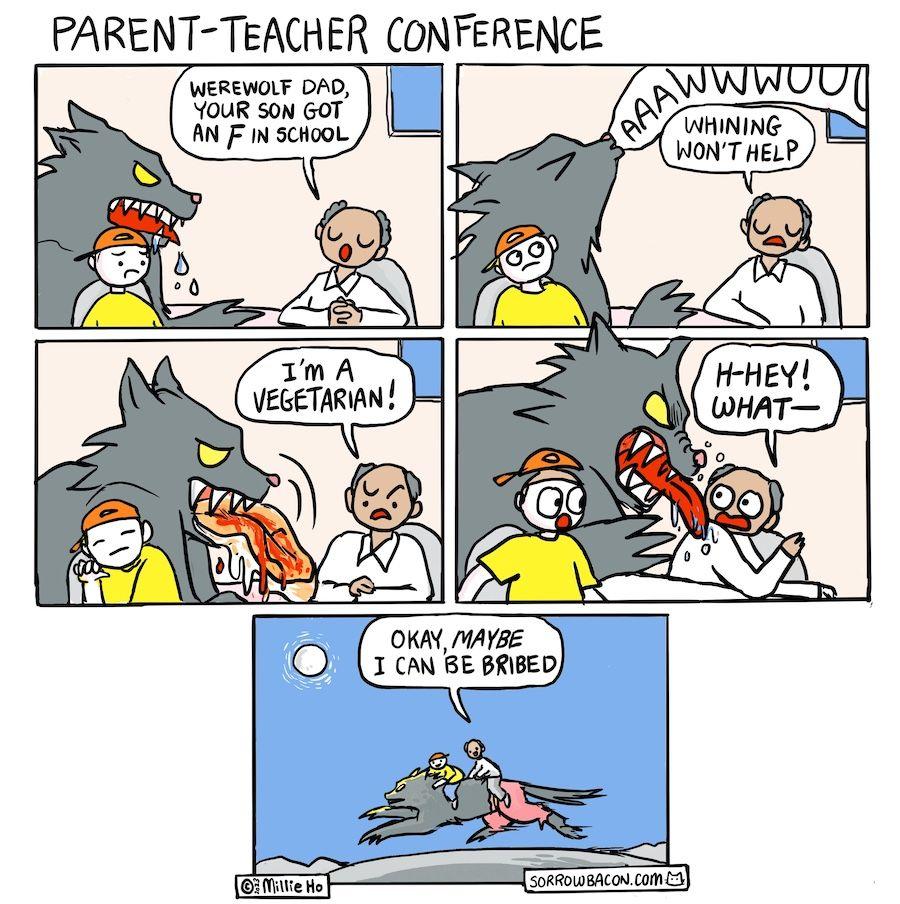 Parent-Teacher Conference sorrowbacon comic - Werewolf Dad